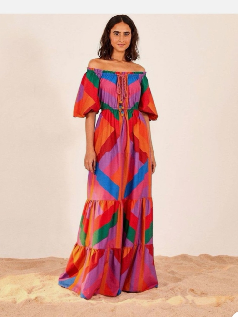 FARM Rio Off-Shoulder Amanda Stripes Maxi Dress. Size XS - Picture 2 of 12